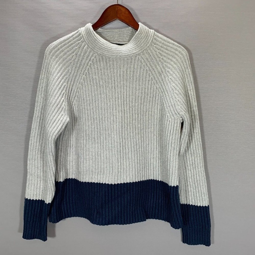 Banana Republic Sweater Women Medium Cable Knit Gray Blue Cotton Wool Colorblock